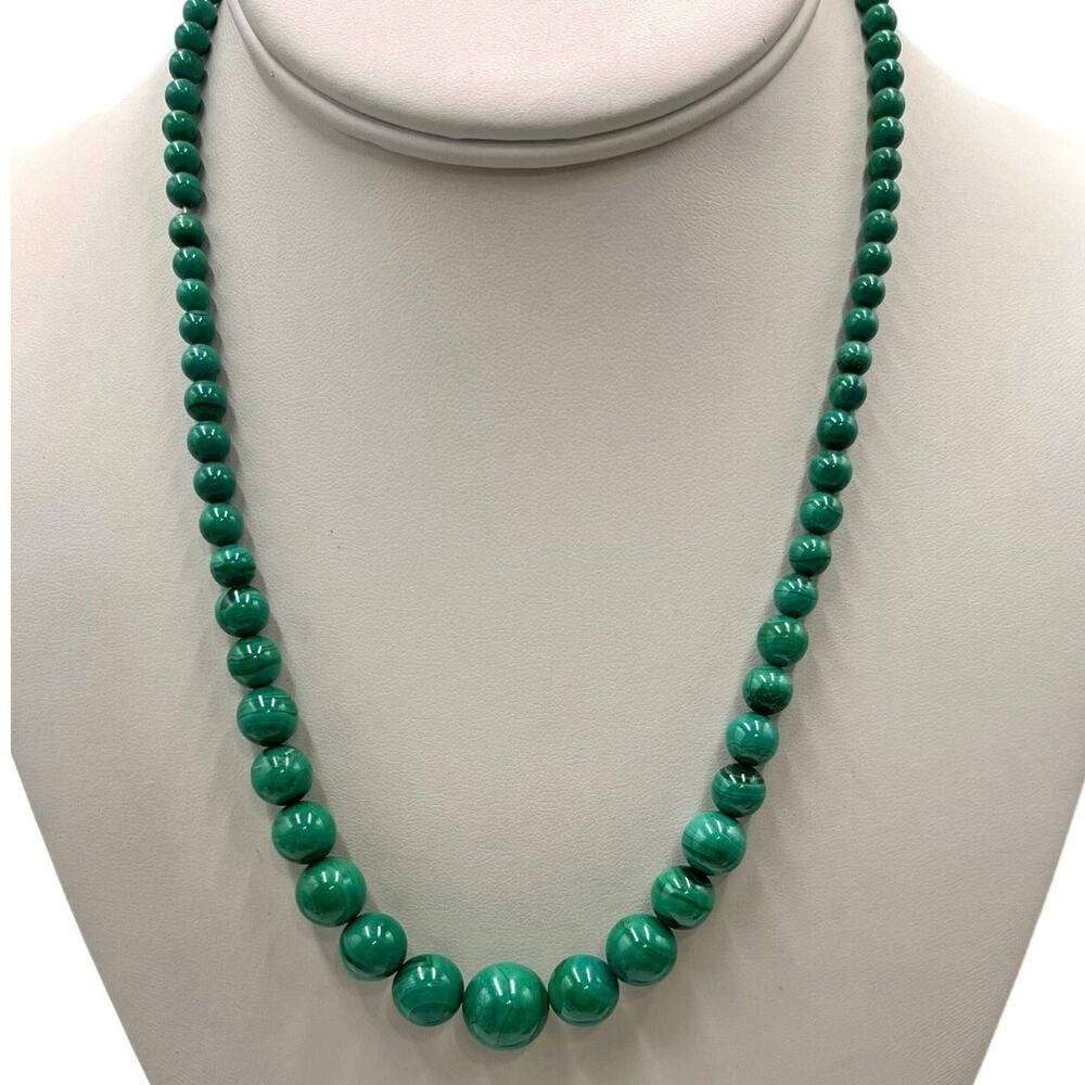 Malachite Vintage Graduated Green Banded Striped Bead Fish Hook‎ Necklace 2-10mm